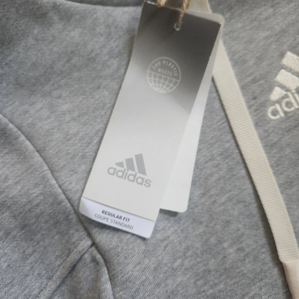 HP!❤️NWT ADIDAS Gray Pullover Logo Hoodie Men's Internal OH Fleece Lined XS - Picture 15 of 16